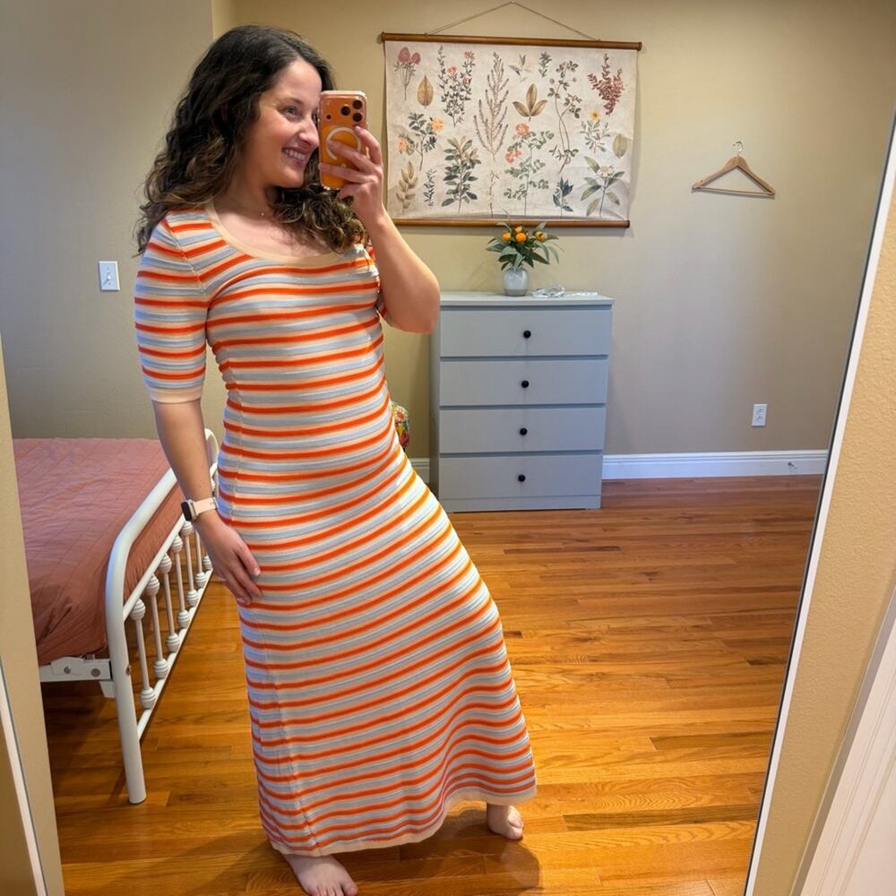 NWT Tuckernuck Olivia by Livro Cream Blue Knit Striped Maxi Dress Medium